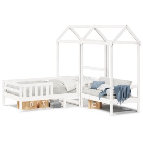 Set de cama y banco con techo madera de pino blanco 100x200 cm de , Camas y somieres - Ref: Foro24-3282172, Precio: 360,99 €,...