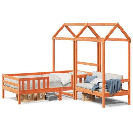 Bed set and bench with brown pine wood roof 80x200 cm by , Beds and slatted bases - Ref: Foro24-3282179, Price: 348,77 €, Dis...