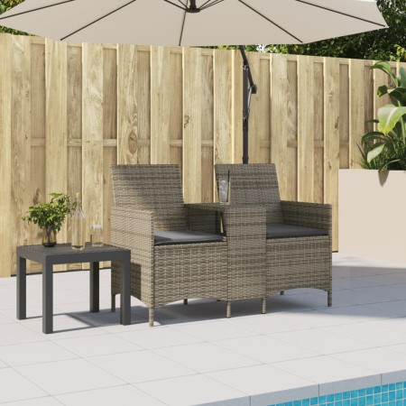 2-seater garden sofa with table and gray PE rattan cushions by , Outdoor sofas - Ref: Foro24-4003886, Price: 139,86 €, Discou...