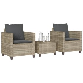 Garden set 3 pieces synthetic rattan chairs and table with gray cushion by , Garden sets - Ref: Foro24-4003901, Price: 236,99...