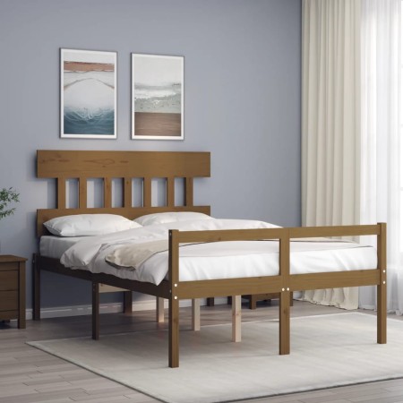 Bed for seniors headboard solid wood honey brown by vidaXL, Beds and slatted bases - Ref: Foro24-3195394, Price: 158,43 €, Di...