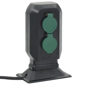 Outdoor plug with 2-way stake black green 15.5x11x24 cm by , wall sockets - Ref: Foro24-4010100, Price: 22,68 €, Discount: %