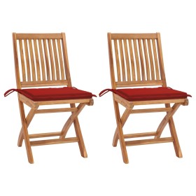 Garden chairs, 2 units, with red cushions, teak wood. by , Garden chairs - Ref: Foro24-3062439, Price: 170,99 €, Discount: %