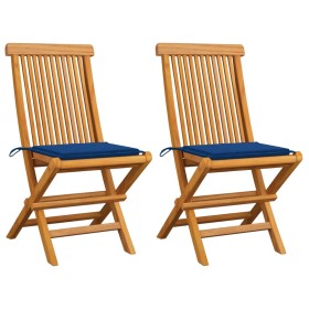 Garden chairs 2 units with royal blue cushions teak wood by , Garden chairs - Ref: Foro24-3062470, Price: 132,94 €, Discount: %