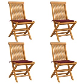 Garden chairs 4 units with red wine cushions teak wood by , Garden chairs - Ref: Foro24-3062577, Price: 254,99 €, Discount: %