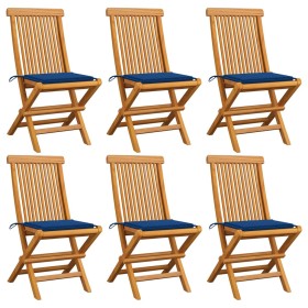 Garden chairs 6 units with royal blue cushions teak wood by , Garden chairs - Ref: Foro24-3065600, Price: 379,99 €, Discount: %