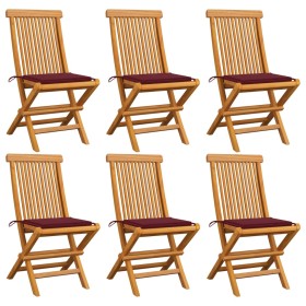 Garden chairs 6 units with red wine cushions teak wood by , Garden chairs - Ref: Foro24-3065599, Price: 371,99 €, Discount: %