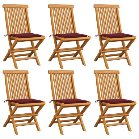 Garden chairs 6 units with red wine cushions teak wood by , Garden chairs - Ref: Foro24-3065599, Price: 371,99 €, Discount: %