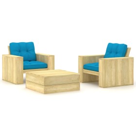 Garden furniture set and 3-piece cushions made of impregnated pine wood. by , Garden sets - Ref: Foro24-3065808, Price: 402,5...