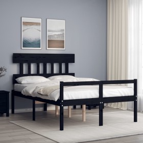 Cama para personas mayores con cabecero madera maciza negro de vidaXL, Camas y somieres - Ref: Foro24-3195395, Precio: 156,99...