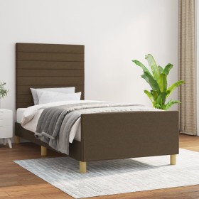 Estructura de cama con cabecero de tela marrón oscuro 90x200 cm de , Camas y somieres - Ref: Foro24-3125109, Precio: 140,99 €...