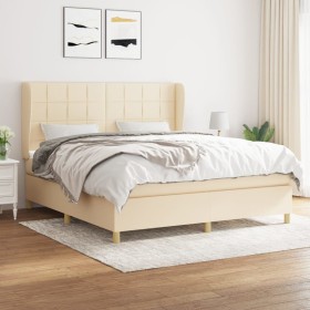 Cama box spring con colchón tela color crema 180x200 cm de , Camas y somieres - Ref: Foro24-3128546, Precio: 662,41 €, Descue...