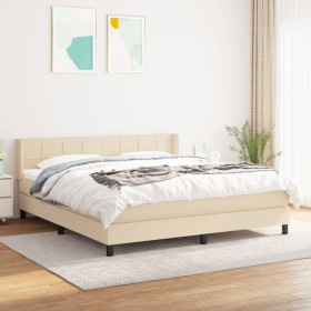 Boxspringbett mit cremefarbenem Stoffbezug und Matratze, 180x200 cm. von , Betten und Lattenroste - Ref: Foro24-3129734, Prei...