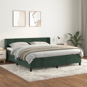 Dark green velvet box spring bed with mattress 160x200 cm by , Beds and slatted bases - Ref: Foro24-3130850, Price: 496,96 €,...