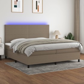 Boxspring-Bett, Matratze und LED-Lichter in grauem Taupe-Stoff, 200x200 cm. von , Betten und Lattenroste - Ref: Foro24-313474...