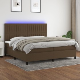 Boxspring-Bett mit LED-Lichtern, dunkelbraunem Stoff, 200x200 cm. von , Betten und Lattenroste - Ref: Foro24-3135064, Preis: ...