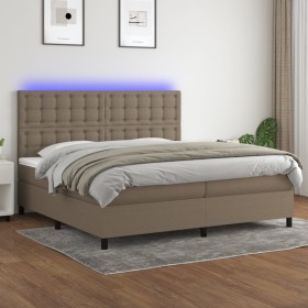 Box spring bed with mattress and LED lights, gray taupe fabric, 200x200 cm. by , Beds and slatted bases - Ref: Foro24-3135225...