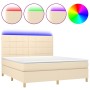 Boxspringbett mit Matratze und LED-Lichtern, cremefarbenes Gewebe, 180x200 cm. von , Betten und Lattenroste - Ref: Foro24-313...