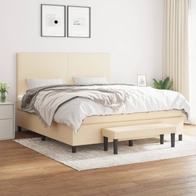 Cama box spring con colchón tela color crema 160x200 cm de , Camas y somieres - Ref: Foro24-3136450, Precio: 638,99 €, Descue...