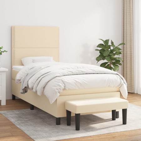 Cama box spring con colchón tela color crema 90x200 cm de , Camas y somieres - Ref: Foro24-3136490, Precio: 371,30 €, Descuen...