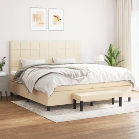 Cama box spring con colchón tela color crema 200x200 cm de , Camas y somieres - Ref: Foro24-3136626, Precio: 735,32 €, Descue...