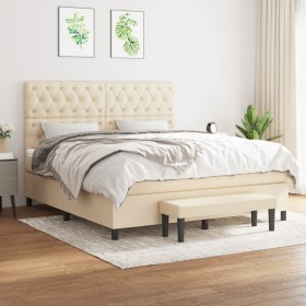 Cama box spring con colchón tela color crema 160x200 cm de , Camas y somieres - Ref: Foro24-3136850, Precio: 658,95 €, Descue...