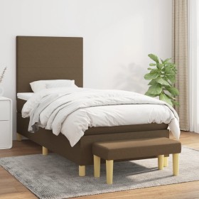 Cama box spring con colchón tela marrón oscuro 90x190 cm de , Camas y somieres - Ref: Foro24-3136960, Precio: 386,99 €, Descu...