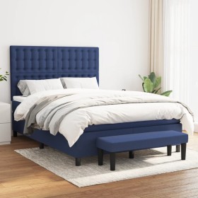 Box spring bed with blue fabric mattress 140x190 cm by , Beds and slatted bases - Ref: Foro24-3136915, Price: 520,82 €, Disco...