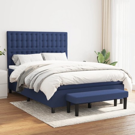 Boxspringbett mit blauem Stoffbezug 140x190 cm. von , Betten und Lattenroste - Ref: Foro24-3136915, Preis: 568,52 €, Rabatt: %