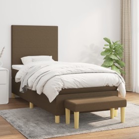 Box spring bed with dark brown fabric mattress 100x200 cm by , Beds and slatted bases - Ref: Foro24-3136976, Price: 381,99 €,...