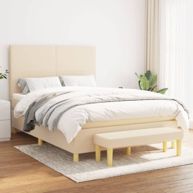 Cama box spring con colchón tela color crema 140x200 cm de , Camas y somieres - Ref: Foro24-3137002, Precio: 574,15 €, Descue...