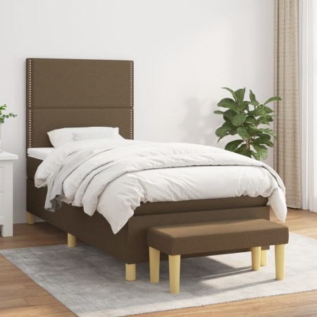 Cama box spring con colchón tela marrón oscuro 90x190 cm de , Camas y somieres - Ref: Foro24-3137040, Precio: 385,13 €, Descu...