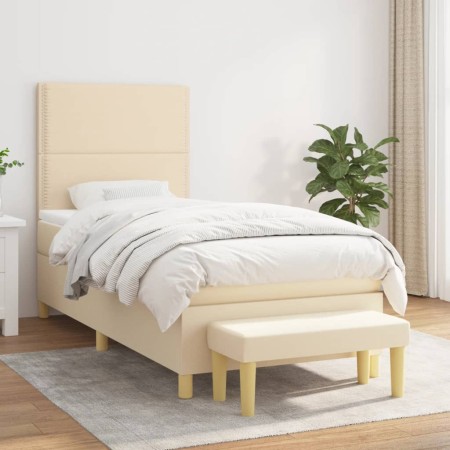 Cama box spring con colchón tela color crema 90x190 cm de , Camas y somieres - Ref: Foro24-3137042, Precio: 401,99 €, Descuen...