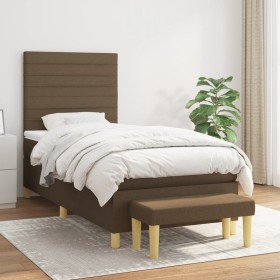 Cama box spring con colchón tela marrón oscuro 90x200 cm de , Camas y somieres - Ref: Foro24-3137208, Precio: 387,99 €, Descu...