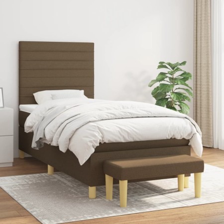 Cama box spring con colchón tela marrón oscuro 90x200 cm de , Camas y somieres - Ref: Foro24-3137208, Precio: 410,83 €, Descu...