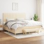 Cama box spring con colchón tela color crema 200x200 cm de , Camas y somieres - Ref: Foro24-3137346, Precio: 739,03 €, Descue...