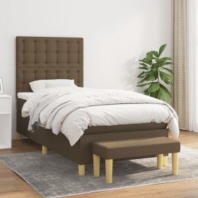 Cama box spring con colchón tela marrón oscuro 90x190 cm de , Camas y somieres - Ref: Foro24-3137440, Precio: 390,99 €, Descu...