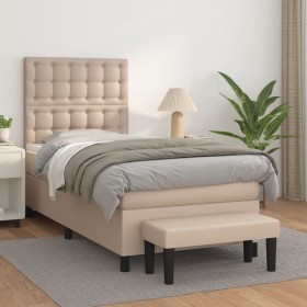 Box spring bed with a synthetic leather cappuccino mattress 80x200 cm by , Beds and slatted bases - Ref: Foro24-3137634, Pric...