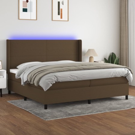 Cama box spring colchón luces LED tela marrón oscuro 200x200 cm de , Camas y somieres - Ref: Foro24-3138184, Precio: 695,77 €...