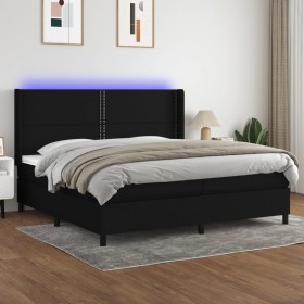 Boxspring-Bett, Matratze und LED-Lichter in schwarzem Stoff, 200x200 cm. von , Betten und Lattenroste - Ref: Foro24-3138263, ...