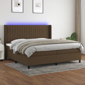 Cama box spring colchón luces LED tela marrón oscuro 200x200 cm de , Camas y somieres - Ref: Foro24-3138504, Precio: 678,43 €...