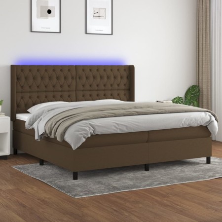 Cama box spring colchón luces LED tela marrón oscuro 200x200 cm de , Camas y somieres - Ref: Foro24-3138584, Precio: 732,24 €...