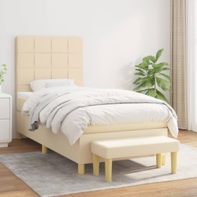 Cama box spring con colchón tela color crema 90x200 cm de , Camas y somieres - Ref: Foro24-3137130, Precio: 380,99 €, Descuen...