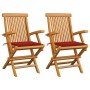 Garden chairs 2 units solid teak wood with red cushions by , Garden chairs - Ref: Foro24-3062493, Price: 161,64 €, Discount: %