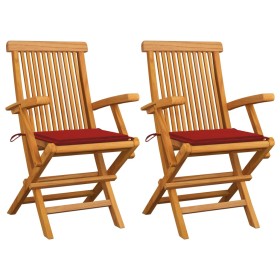 Garden chairs 2 units solid teak wood with red cushions by , Garden chairs - Ref: Foro24-3062493, Price: 183,24 €, Discount: %