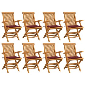 Garden chairs 8 units teak wood with burgundy cushions by , Garden chairs - Ref: Foro24-3072898, Price: 600,73 €, Discount: %