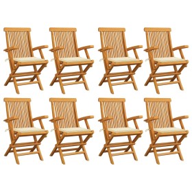 Garden chairs 8 units teak wood with cream-colored cushions by , Garden chairs - Ref: Foro24-3072891, Price: 553,99 €, Discou...