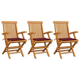 Garden chairs 3 units teak wood with burgundy cushions by , Garden chairs - Ref: Foro24-3062523, Price: 218,80 €, Discount: %