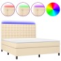 Box spring bed with mattress and LED lights, cream fabric, 160x200 cm. by , Beds and slatted bases - Ref: Foro24-3135210, Pri...