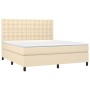 Boxspringbett, Matratze und LED-Lichter in cremefarbenem Stoff, 160x200 cm. von , Betten und Lattenroste - Ref: Foro24-313521...